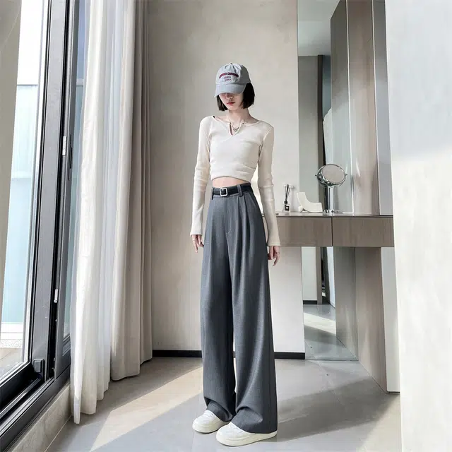 思蓓儿 高级感垂感宽松高腰显瘦黑色阔腿裤女休闲裤 女款