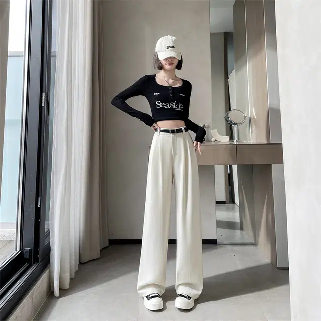 思蓓儿 高级感垂感宽松高腰显瘦黑色阔腿裤女休闲裤 女款