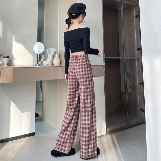思蓓儿 宽松舒适阔腿裤拖地休闲裤 女款 红格