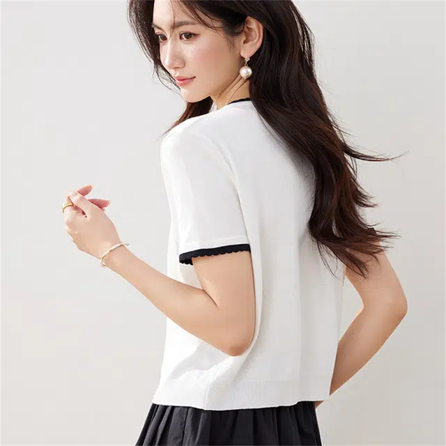 思蓓儿 短袖小香风开衫薄款小外套短款外搭针织衫 女款