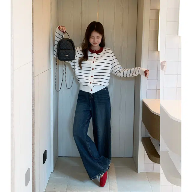 思蓓儿 圆领条纹拼接撞色长袖开衫女秋宽松显瘦外套针织衫 女款