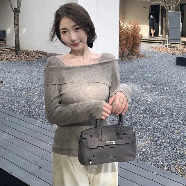 思蓓儿 韩版气质纯欲一字肩百搭长袖内搭针织衫 女款