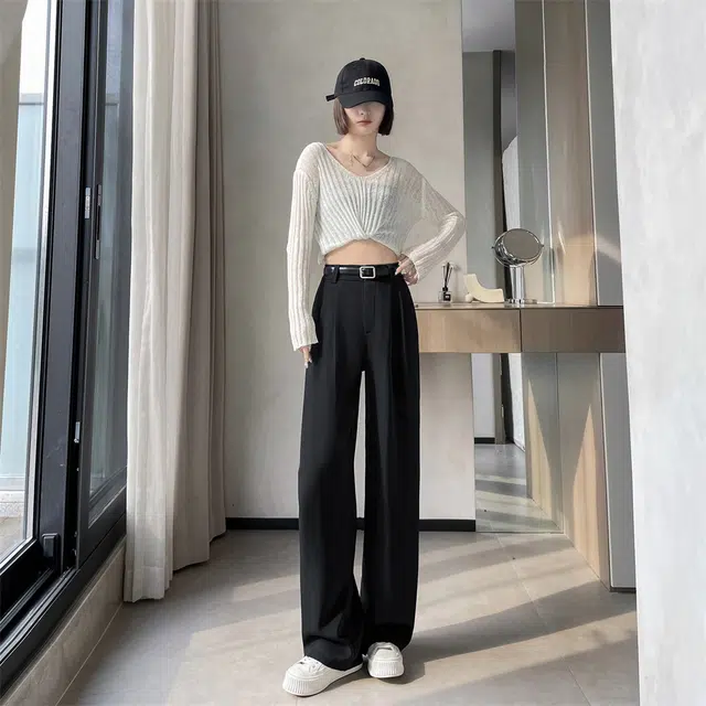 思蓓儿 高级感垂感宽松高腰显瘦黑色阔腿裤女休闲裤 女款
