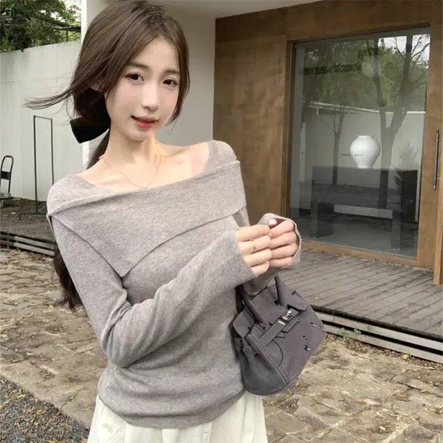 思蓓儿 韩版气质纯欲一字肩百搭长袖内搭针织衫 女款