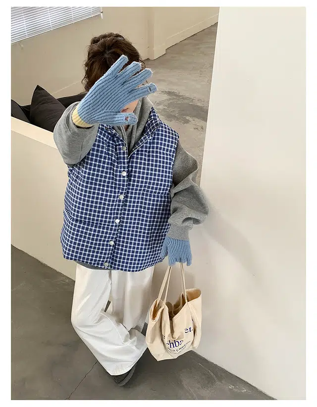 思蓓儿 橘子树在哪儿高级感超好看格子棉服秋冬季外穿立领马夹外套马甲 男女同款