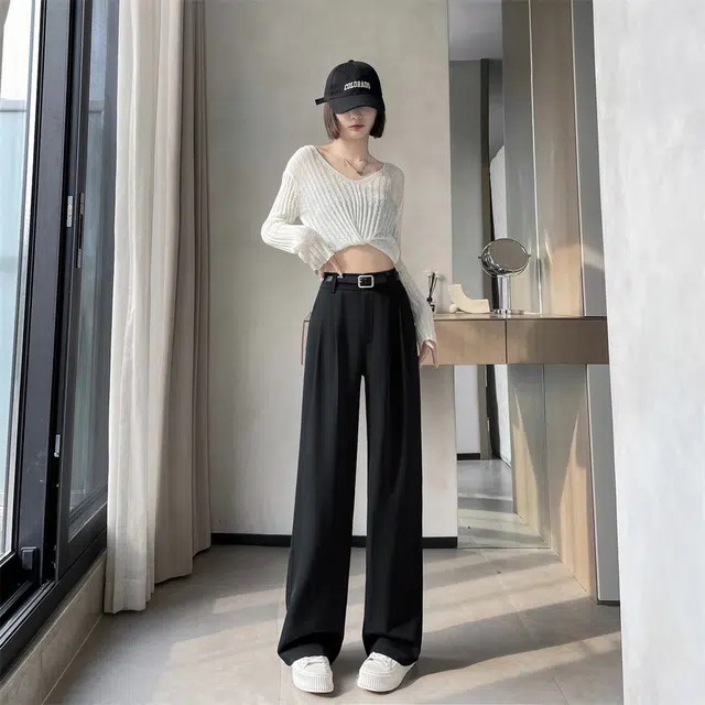 思蓓儿 高级感垂感宽松高腰显瘦黑色阔腿裤女休闲裤 女款