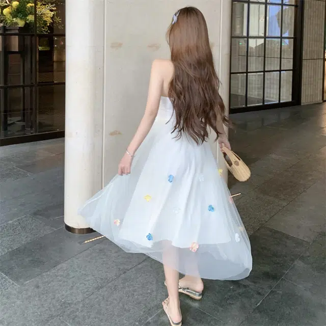 思蓓儿 法式绝美网纱度假长裙高级感气质超仙吊带连衣裙 女款