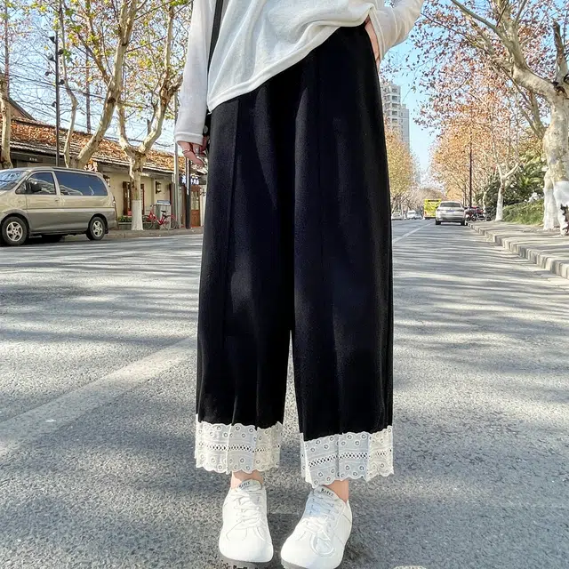思蓓儿 小个子蕾丝拼接哈伦裤高腰宽松九分休闲裤 女款