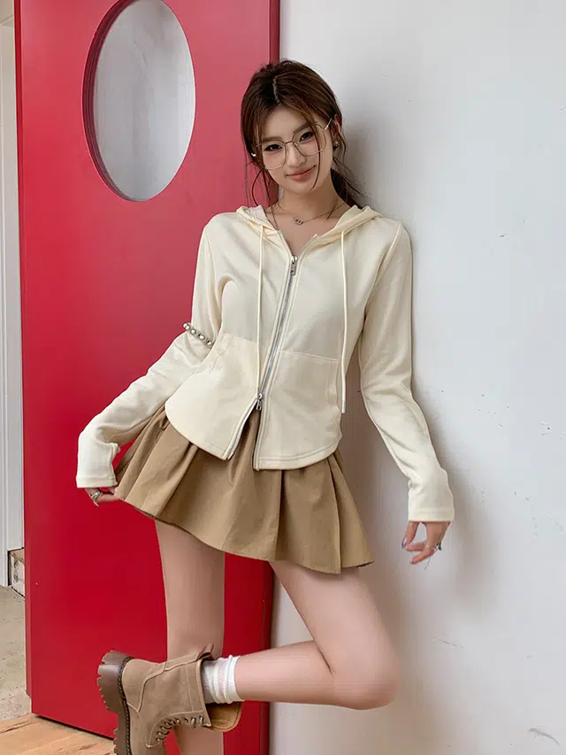 思蓓儿 长袖卫衣百搭休闲小短裙折叠边界蓬蓬裙裙装套装 女款