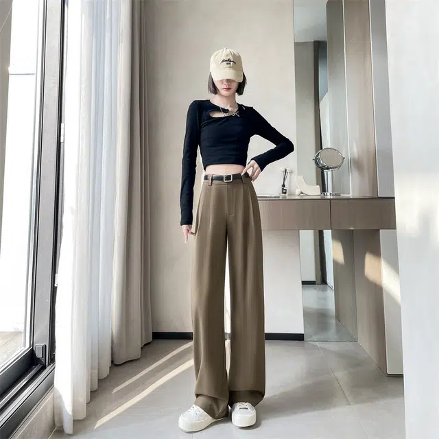 思蓓儿 高级感垂感宽松高腰显瘦黑色阔腿裤女休闲裤 女款