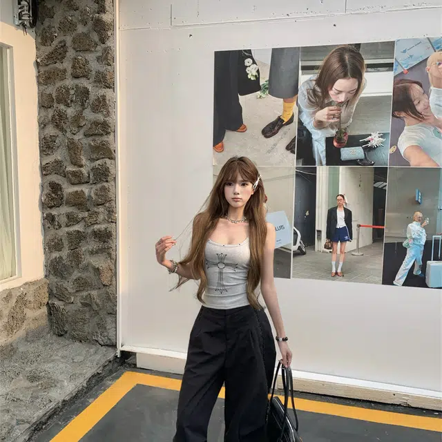 思蓓儿 修身十字架印花闪钻吊带内搭背心 女款