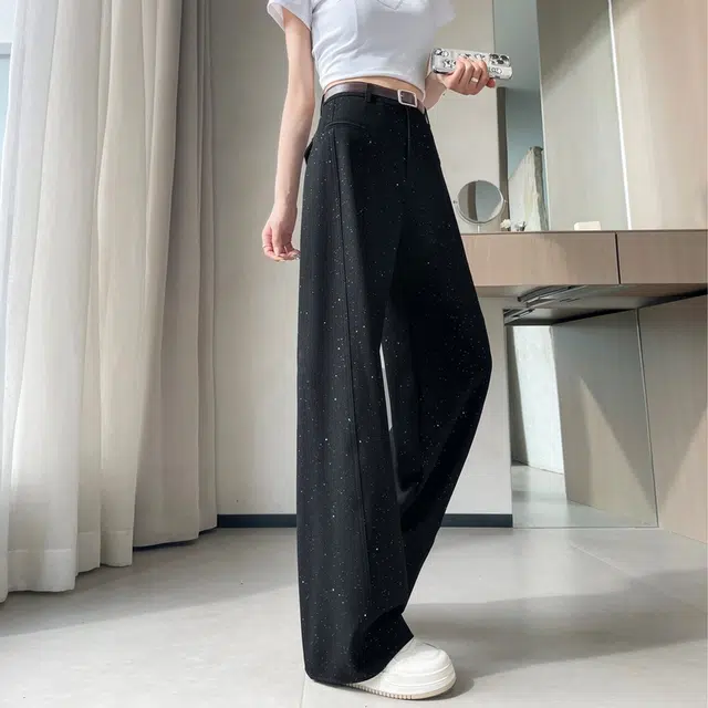 思蓓儿 亮片烫钻西装裤窄版阔腿裤直筒拖地裤休闲裤 女款