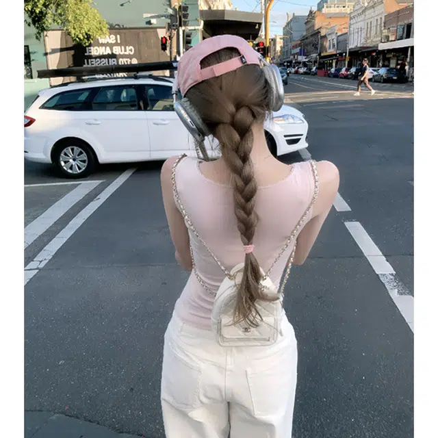 思蓓儿 韩版纯欲辣妹可叠穿修身背心 女款