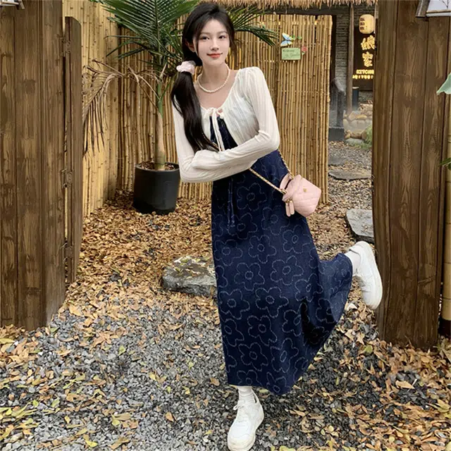 思蓓儿 简约时尚纯色罩衫设计感收腰吊带裙裙装套装 女款