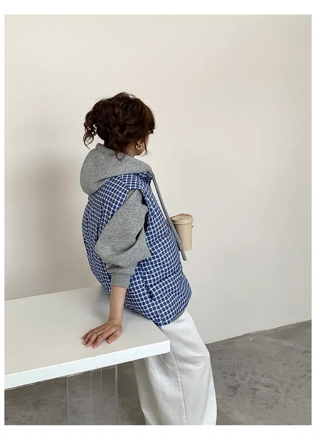 思蓓儿 橘子树在哪儿高级感超好看格子棉服秋冬季外穿立领马夹外套马甲 男女同款