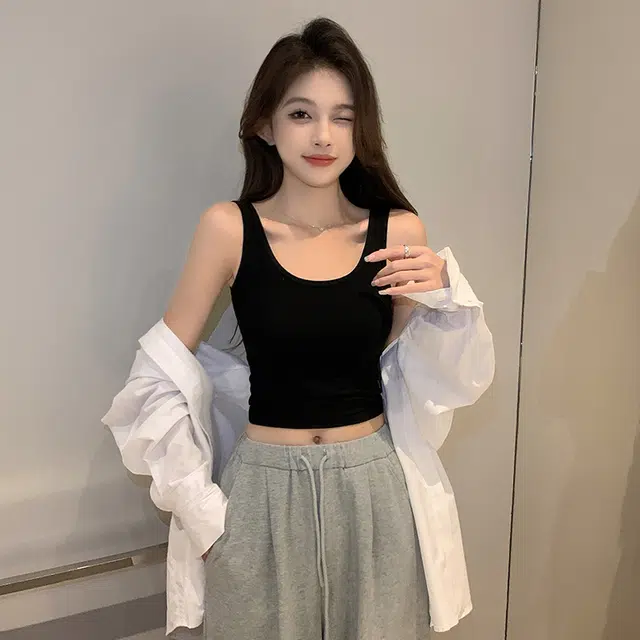 浪莎 纯色气质时尚舒适休闲无袖背心 女款