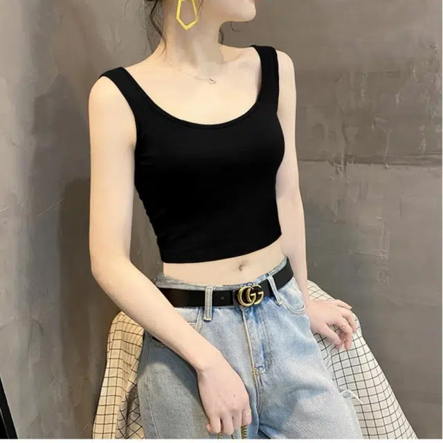 浪莎 纯棉别致无袖上衣设计感外穿内搭美背背心 女款 黑色