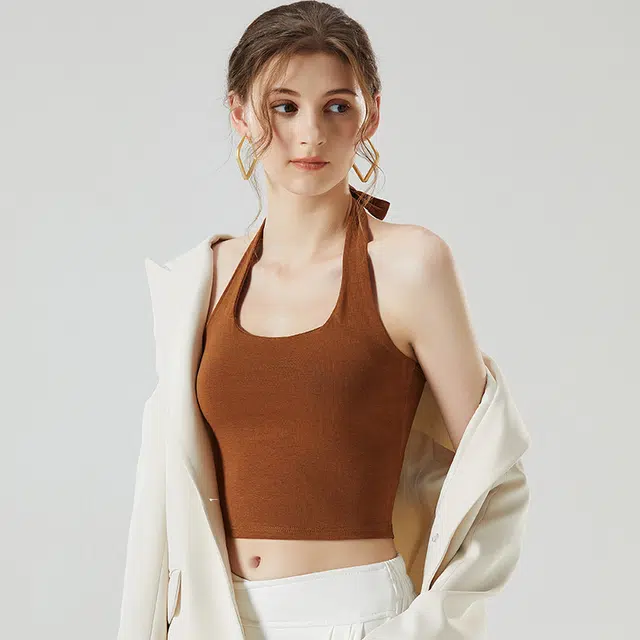 浪莎 挂脖带胸垫文胸一体外穿简约背心 女款