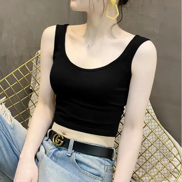 浪莎 纯棉别致无袖上衣设计感外穿内搭美背背心 女款 黑色