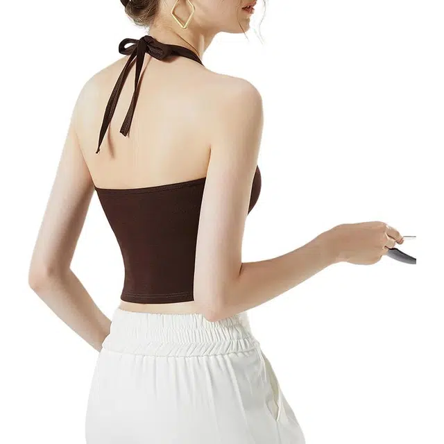 浪莎 挂脖带胸垫文胸一体外穿简约背心 女款