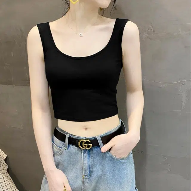 浪莎 纯棉别致无袖上衣设计感外穿内搭美背背心 女款 黑色