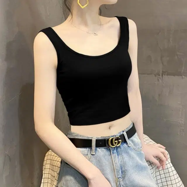 浪莎 纯棉别致无袖上衣设计感外穿内搭美背背心 女款 黑色