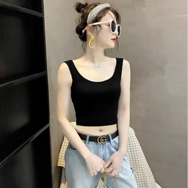 浪莎 纯棉别致无袖上衣设计感外穿内搭美背背心 女款 黑色