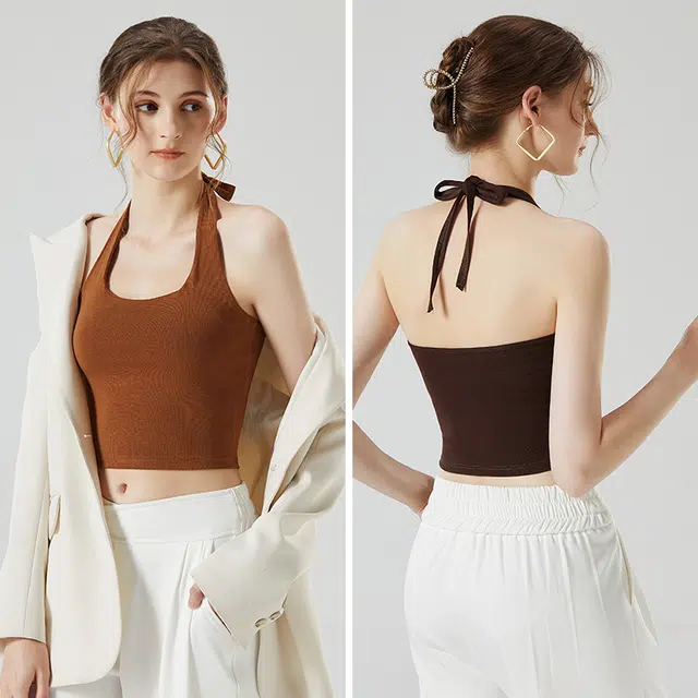 浪莎 挂脖带胸垫文胸一体外穿简约背心 女款