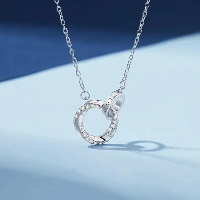 【999足银纯银  环环相扣】 福韵金 六桂福珠宝 莫比乌斯轻奢浪漫精致闪耀经典百搭小众设计时尚简约锁骨链 银 项链 女款