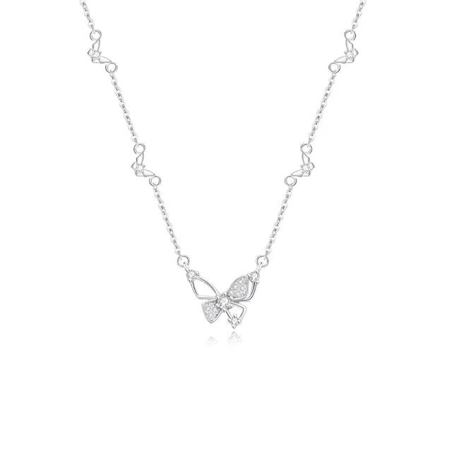 【999足银纯银 好运福蝶/浪漫卡片】 福韵金 六桂福&蝴蝶轻奢精致梦幻灵动在逃公主闪耀蝶舞请冷风高级简约日常百搭 银 项链 女款