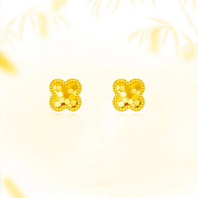 【999足金纯金】 福韵金 幸运四叶草耳饰招财转运法式优雅美学纯净氛围感精致简约气质轻奢小众设计养耳洞耳环 黄金 一口价 耳钉 女款