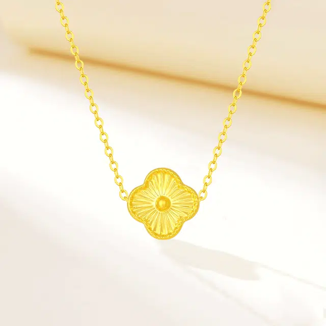 福韵金 花花雷射四叶草简约甜美森系灵动闪耀轻奢小清新小众高级锁骨链 合金 项链 女款