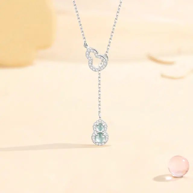 【S925银/清冷女神】六桂福 福禄双葫芦 极简显白绿水冰透清冷设计 福禄吉祥水逆退散新中式国风百搭 福韵金 好运 琉璃 玉石礼盒项链 女款