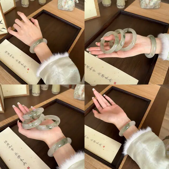 【赠999金钞 特级多翠】六桂福 青山黛飘绿美人贵妃镯宫廷风古典优雅吉祥温润柔和平安顺遂如意雅韵 福韵金 好运天然 天山翠 手镯 女款
