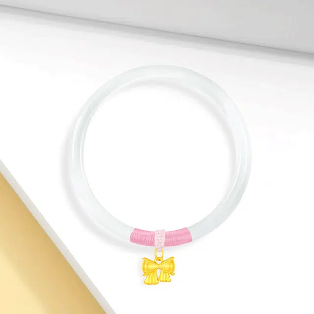 【999足金纯金 在逃公主】 福韵金 六桂福 蝴蝶结轻奢精致甜美温柔粉色新中式国风温婉日常百搭简约#好运 玉髓 手镯 女款