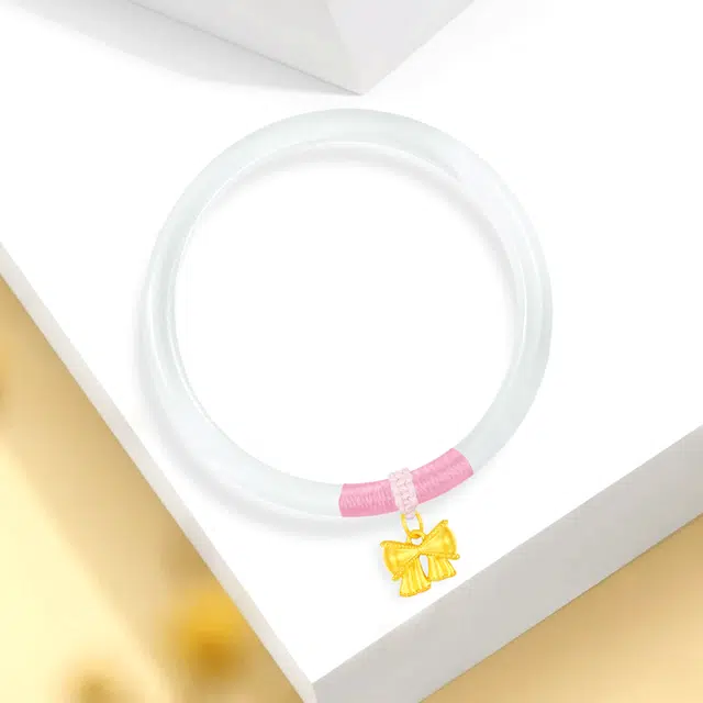 【999足金纯金 在逃公主】 福韵金 六桂福 蝴蝶结轻奢精致甜美温柔粉色新中式国风温婉日常百搭简约#好运 玉髓 手镯 女款