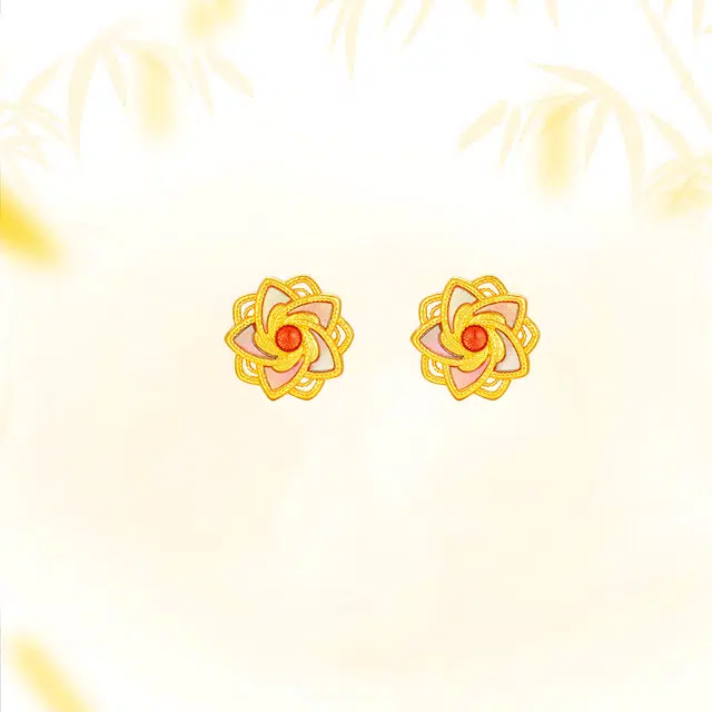 【999足金纯金】 福韵金 金钿绮梦系列 幻梦星芒耳环古典气质优雅小众设计精致百搭耳饰 黄金 一口价 耳钉 女款