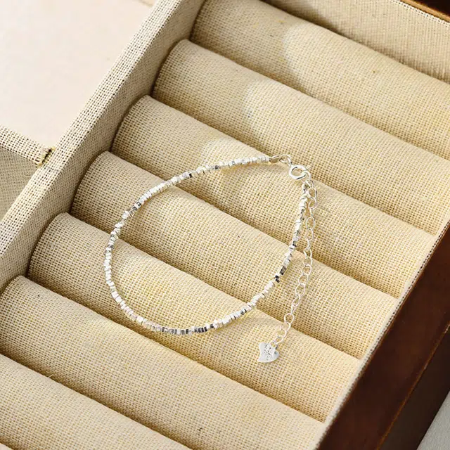 【999足银纯银 招财碎碎】 福韵金 六桂福 碎银几两转运新中式国潮冷淡风轻奢精致小众简约高级闪耀可叠戴百搭 银 手链 女款