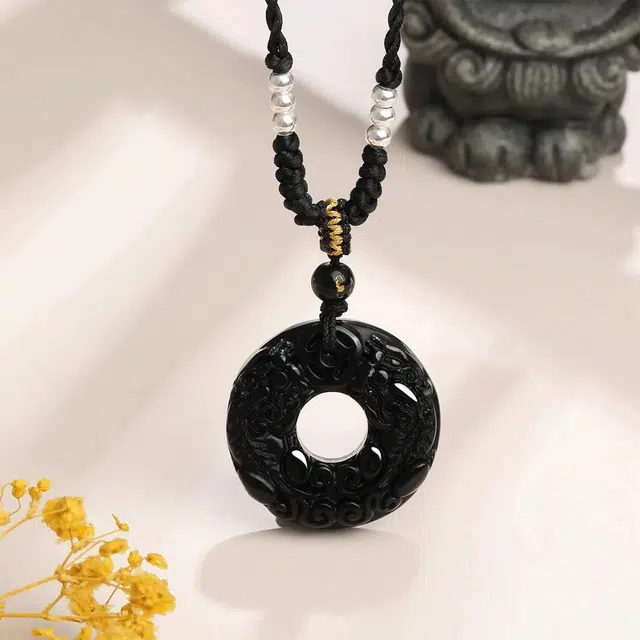 扣住浪漫卡片 福韵金 貔貅平安扣新中式国潮国风民族风简约平安纳福简约本命年百搭#好运 黑曜石 项链 女款