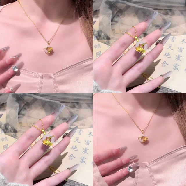 【S999足银纯银】六桂福 福韵金 好事莲莲 事事如意莲花荷花平安扣 新中式国风招财纳福小众高级轻奢清冷贵气锁骨链#好运 玉髓 项链 女款