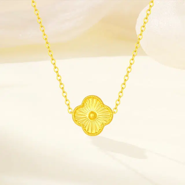 福韵金 花花雷射四叶草简约甜美森系灵动闪耀轻奢小清新小众高级锁骨链 合金 项链 女款