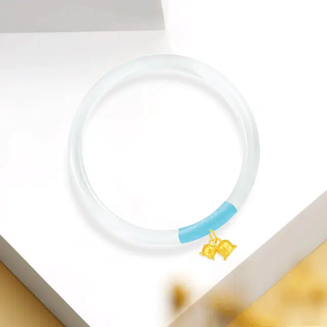 【999足金纯金 锦上添花】 福韵金 六桂福 铃兰花新中式国风国潮手饰轻奢优雅时尚森系多巴胺蓝色繁花小众设计百搭#好运 玉髓 手镯 女款