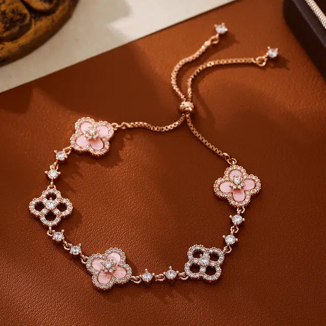 【S925银 爆闪/幸运四叶草】 福韵金 六桂福 五花轻奢浪漫闪耀简约高级森系甜美小清新甜蜜饰爱温柔气质告白氛围感 银 手链 女款