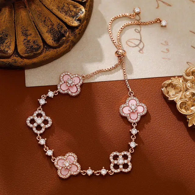 【S925银 爆闪/幸运四叶草】 福韵金 六桂福 五花轻奢浪漫闪耀简约高级森系甜美小清新甜蜜饰爱温柔气质告白氛围感 银 手链 女款