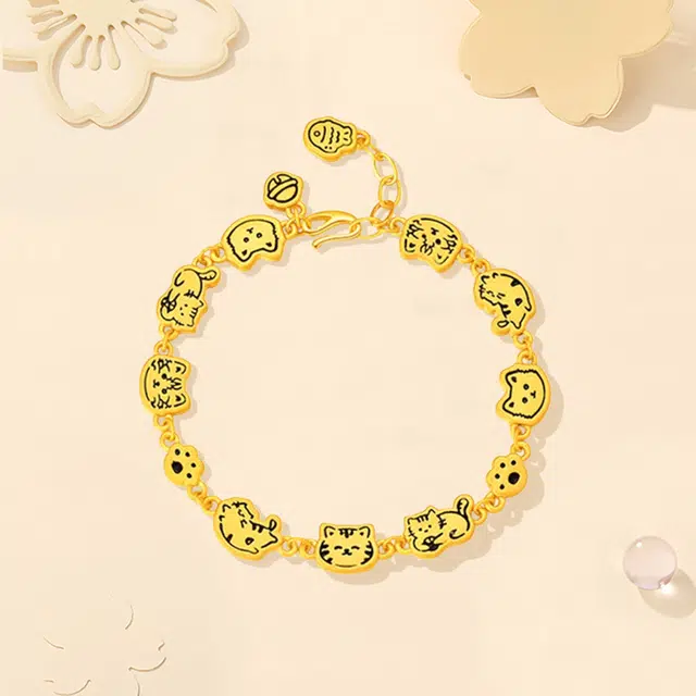 【S925银 好运猫猫】 福韵金 六桂福 快乐哈基米猫咪饼干小鱼干轻奢高级温柔可爱甜美简约小众设计百搭手链 银 手饰 女款