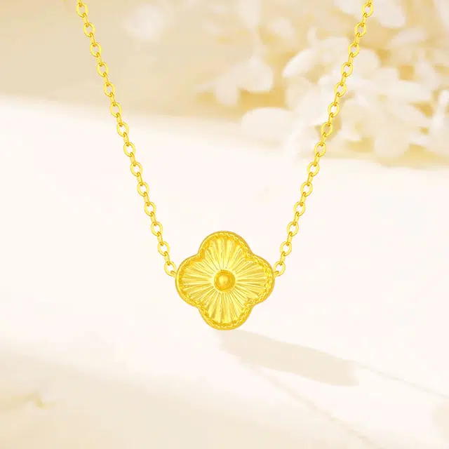 福韵金 花花雷射四叶草简约甜美森系灵动闪耀轻奢小清新小众高级锁骨链 合金 项链 女款