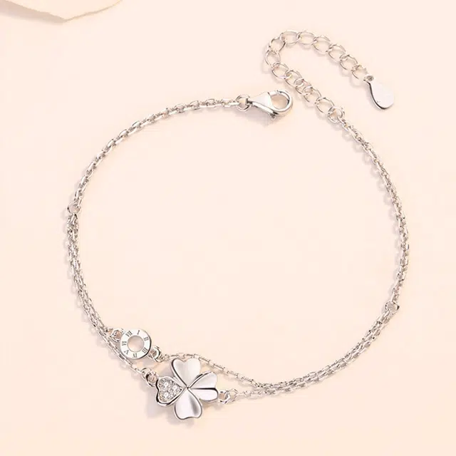 【999足银纯银 幸运四叶草】 福韵金 六桂福 好运草罗马数字圆环轻奢简约高级百搭闪耀精致甜美温柔日常通勤 银 手链 女款