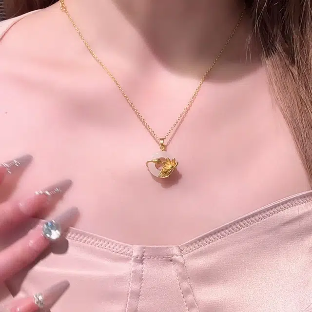 【S999足银纯银】六桂福 福韵金 好事莲莲 事事如意莲花荷花平安扣 新中式国风招财纳福小众高级轻奢清冷贵气锁骨链#好运 玉髓 项链 女款