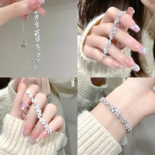 【999足银纯银 满钻爆闪】 福韵金 六桂福 紫藤花轻奢浪漫小众设计在逃公主高级甜美温柔精致气质百搭日常通勤百搭#好运 银 手链 女款