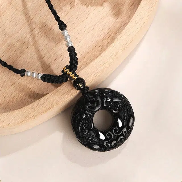 扣住浪漫卡片 福韵金 貔貅平安扣新中式国潮国风民族风简约平安纳福简约本命年百搭#好运 黑曜石 项链 女款